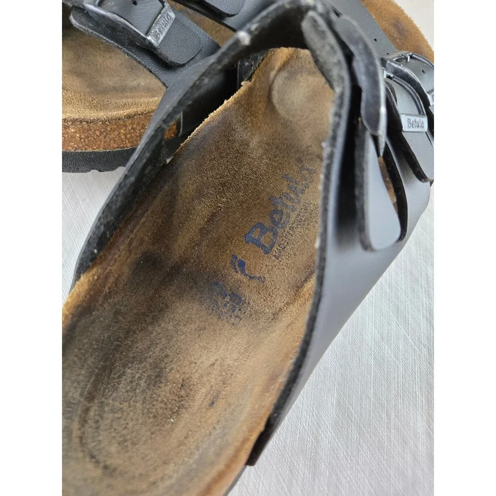 Betula Black Leather Cork Footbed Sandals Women Size39 Adjustable Buckle Comfort
